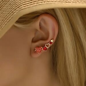 Gold and Red Heart Earrings
